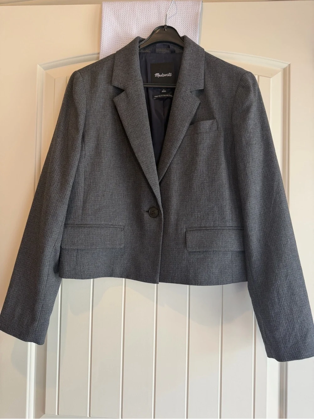 Madewell Women’s Gray Cropped Tailored Blazer Jacket Crafted in Italian Fabric-S